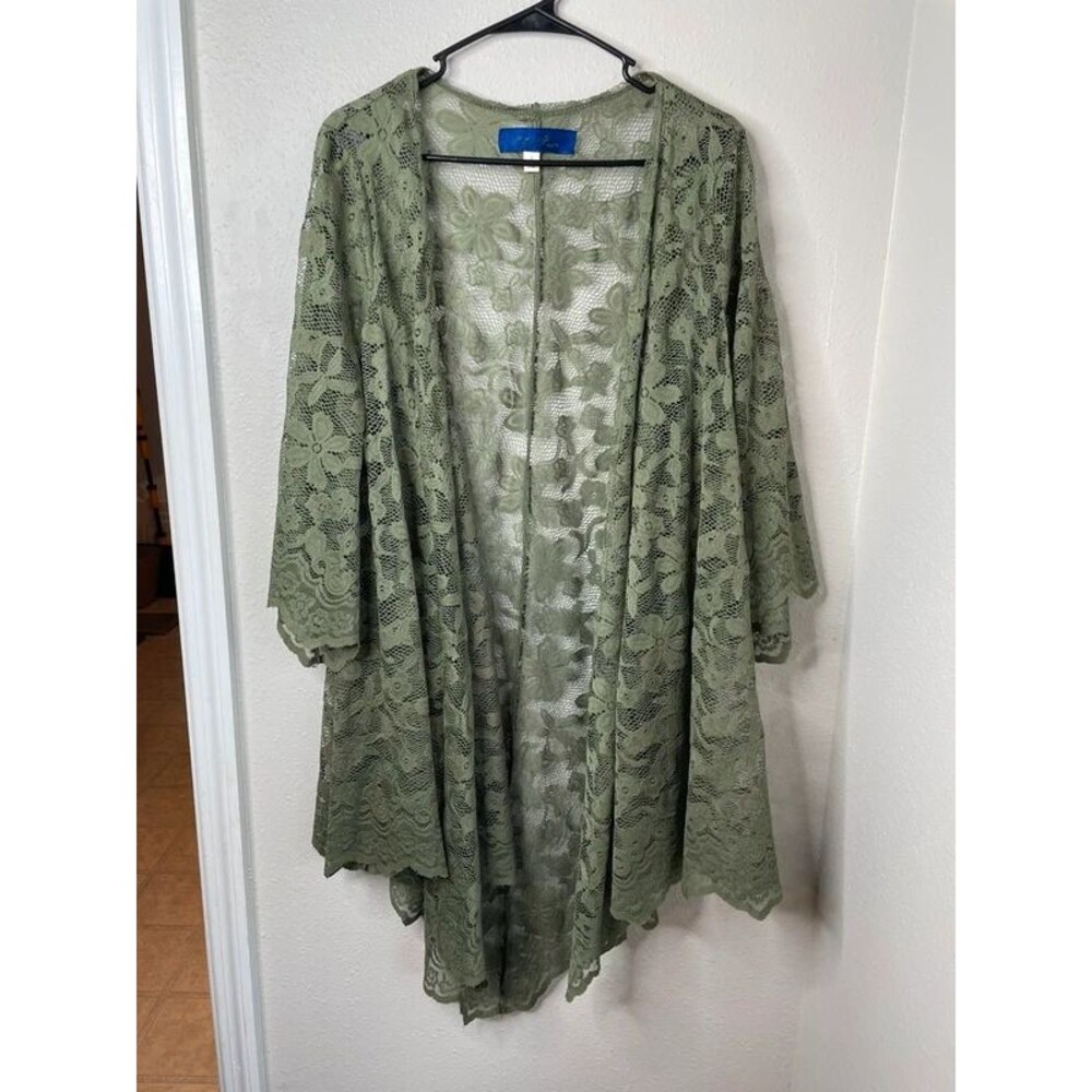 Blue Rain Sage Green Floral Lace Kimono Duster Large Boho Cottagecore
